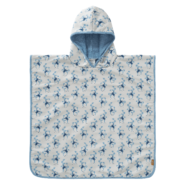 Cream with blue monkey prints swim poncho for boys