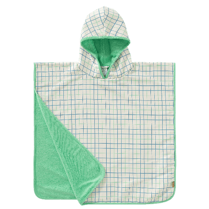 Cream with blue and green stripes swim poncho for boys