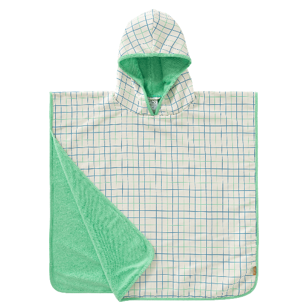 Cream with blue and green stripes swim poncho for boys