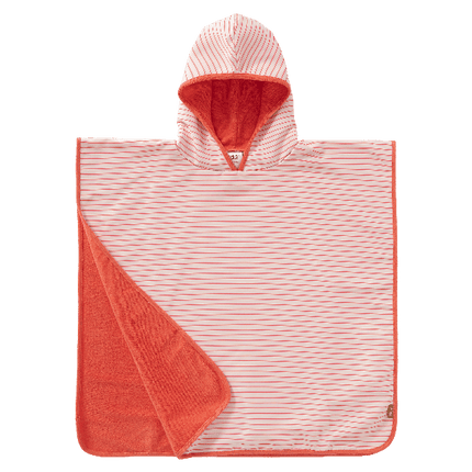 Striped Cream & peach Fresk UV Swim Poncho for girls with UV Protection 50, a soft microfiber exterior, and quick-dry, sand-repellent fabric—keeping your little one safe and cozy at the beach or pool.