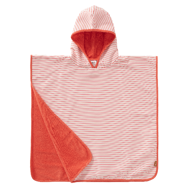 Striped Cream & peach Fresk UV Swim Poncho for girls with UV Protection 50, a soft microfiber exterior, and quick-dry, sand-repellent fabric—keeping your little one safe and cozy at the beach or pool.