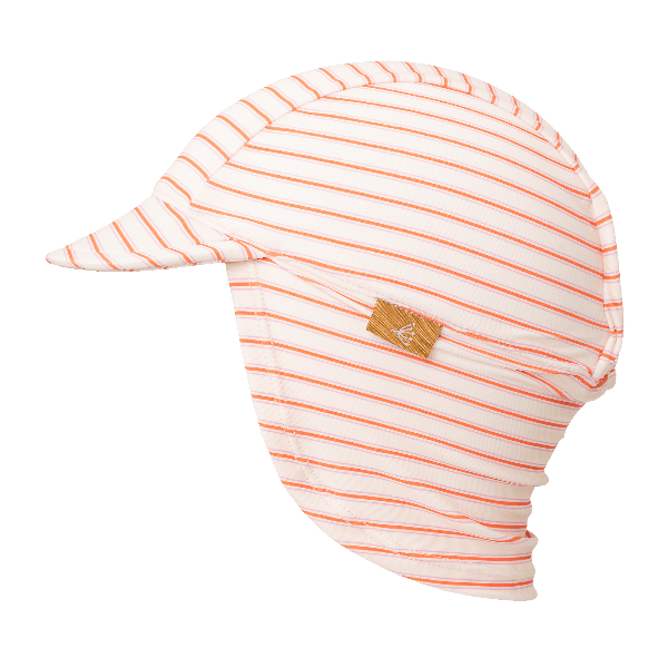 Cream with peach stripes sun hat from Fresk for girls with built-in UV protection, a flap, and a neck extension—keeping your little one’s head and neck safe and comfy on sunny beach days.

