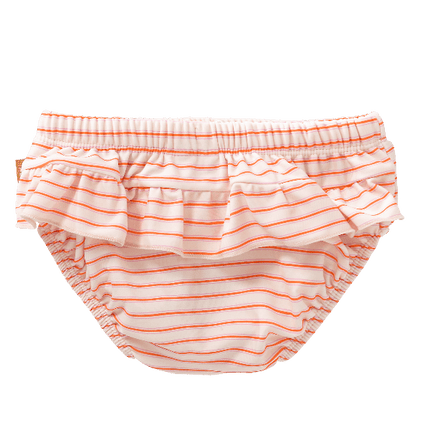 Striped cream & peach Fresk swim diaper pants for girls with UV protection 50. Made of eco-friendly recycled nylon keeping your little one safe, dry, and comfy for splashy beach or pool fun.
 