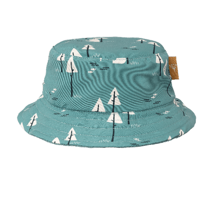 Teal-Bear print eco-friendly UV Fresk bucket hat for boys made from recycled nylon with soft terry lining and a secure chin cord—providing comfy, stay-put sun protection.