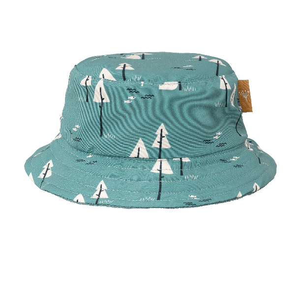Teal-Bear print eco-friendly UV Fresk bucket hat for boys made from recycled nylon with soft terry lining and a secure chin cord—providing comfy, stay-put sun protection.