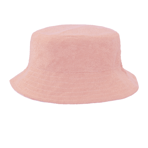 Peach eco-friendly UV Fresk reversible bucket hat for girls made from recycled nylon with soft terry lining and a secure chin cord—providing comfy, stay-put sun protection.
