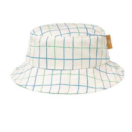 Cream eco-friendly UV Fresk reversible bucket hat for boys made from recycled nylon with soft terry lining and a secure chin cord—providing comfy, stay-put sun protection.