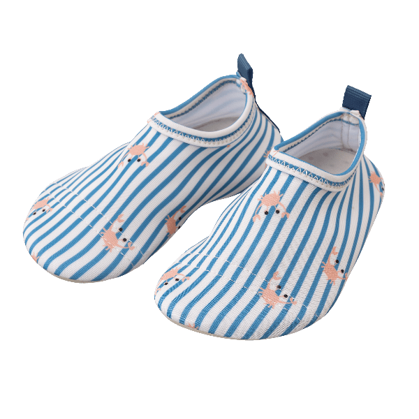 Cream swim shoes for boys with a flexible, grippy sole, reinforced toes, elastic fit, UV protection 50, and fast-drying fabric—perfect for sun-safe beach, pool, or indoor play.
 