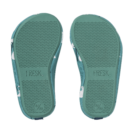 Teal-Bear print swim shoes for boys with a flexible, grippy sole, reinforced toes, elastic fit, UV protection 50, and fast-drying fabric—perfect for sun-safe beach, pool, or indoor play.
 