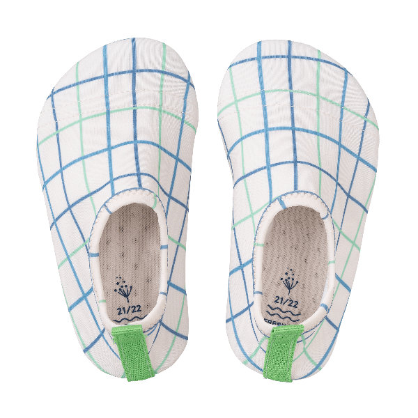 Cream with blue and green stripes swim shoes for boys