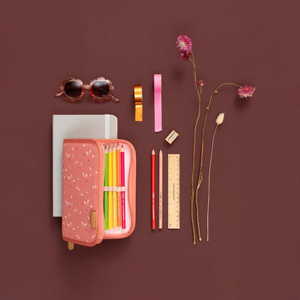 pink pencil case with butterfly print