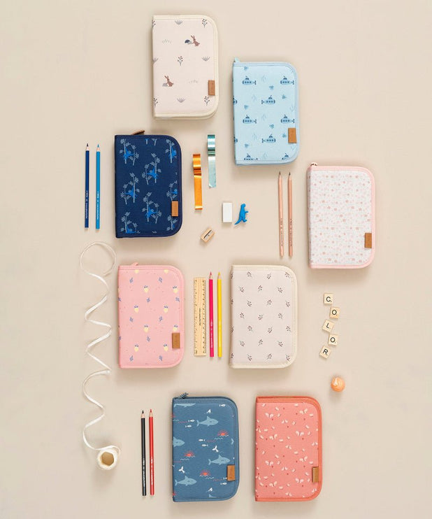 Collection of colorful pencil cases 