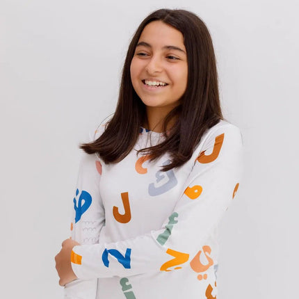 Girl wearing Huroof long sleeve pajama