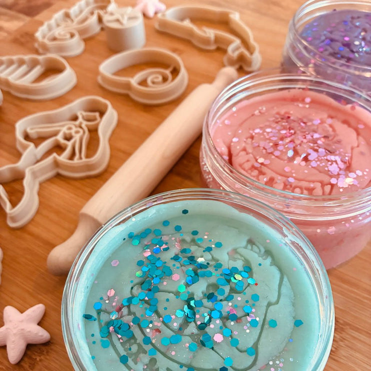 set of cutters with gliterry playdough