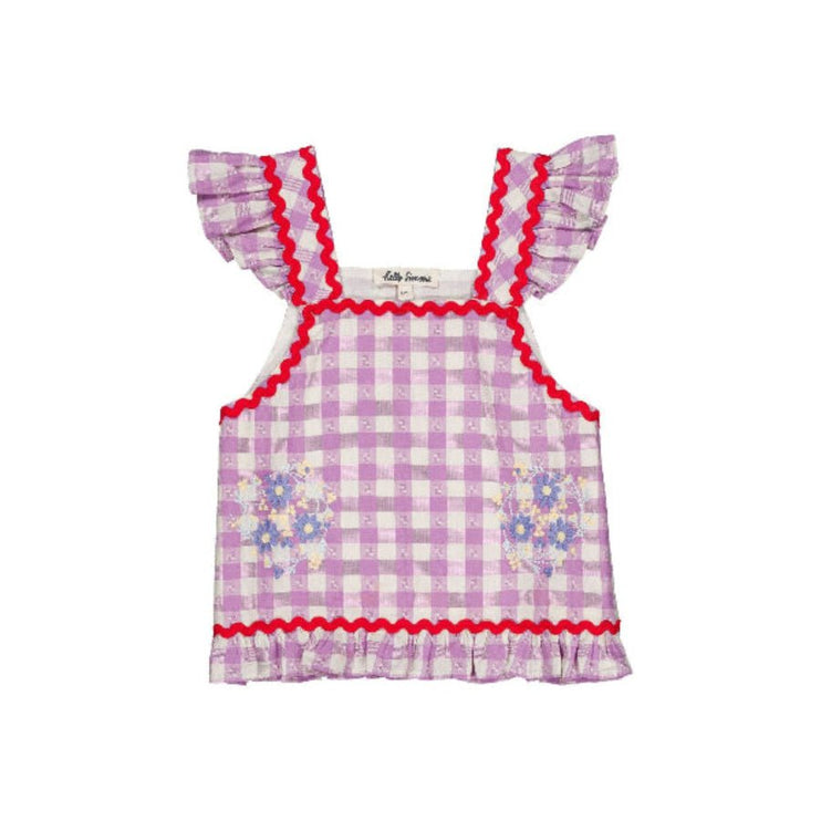 Sleeveless blouse with floral embroided print