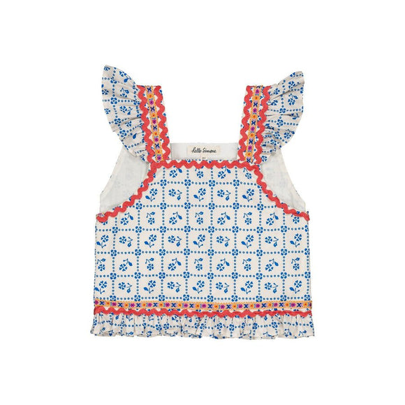 Sleeveless blouse with floral pattern