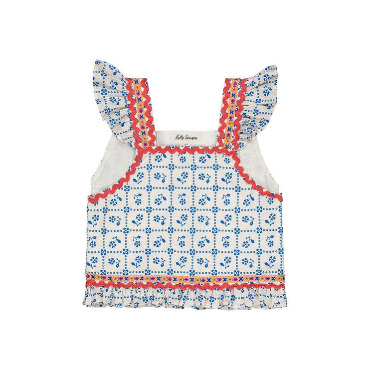 Sleeveless blouse with floral pattern