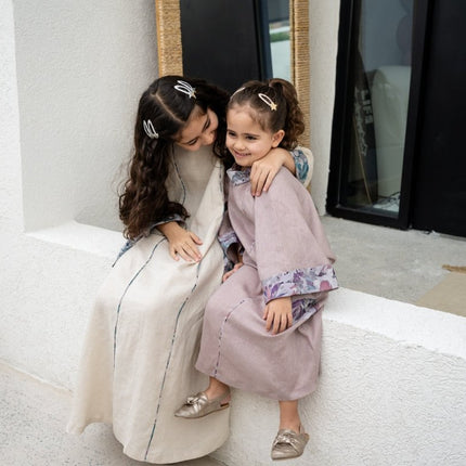 jalabiya dusty pink with flowers girls ramadan outfit linen
