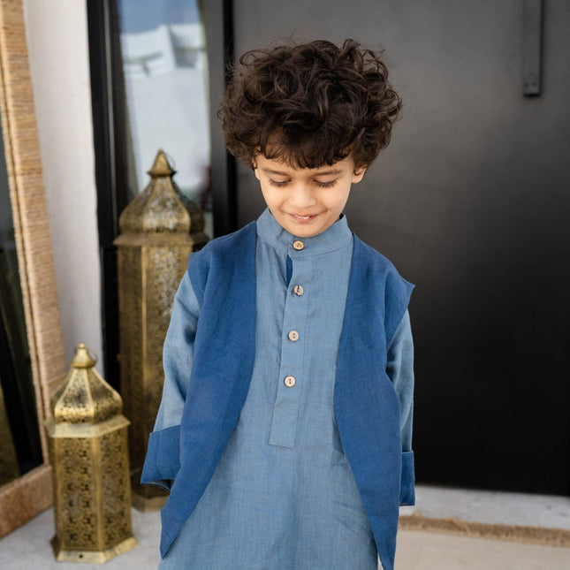 linen vest blue match with thobe