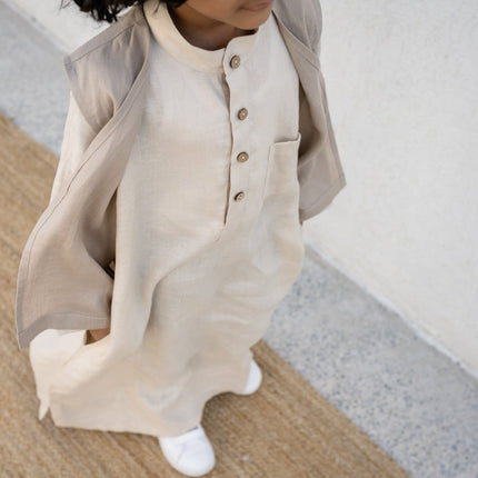 linen vest beige match with thobe