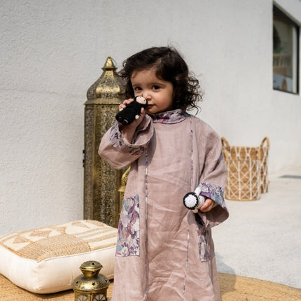 jalabiya dusty pink with flowers baby girls ramadan outfit linen 