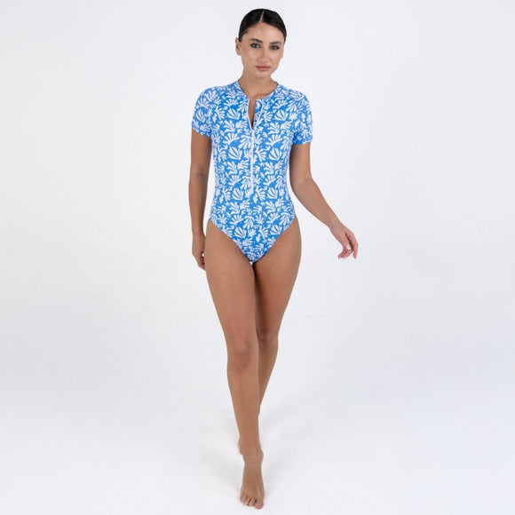 Short Sleeve Swimsuit - Deep Sea Coral - Women