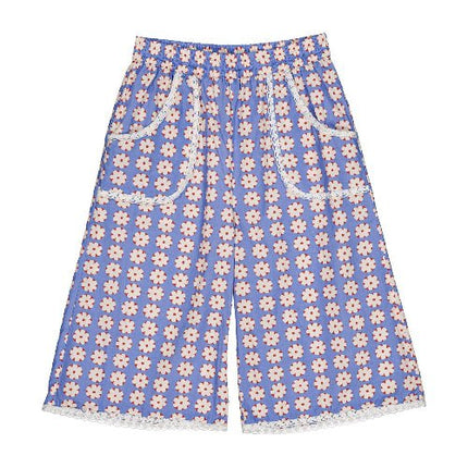 Blue pants with a floral pattern