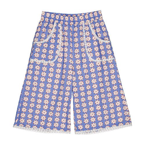 Blue pants with a floral pattern