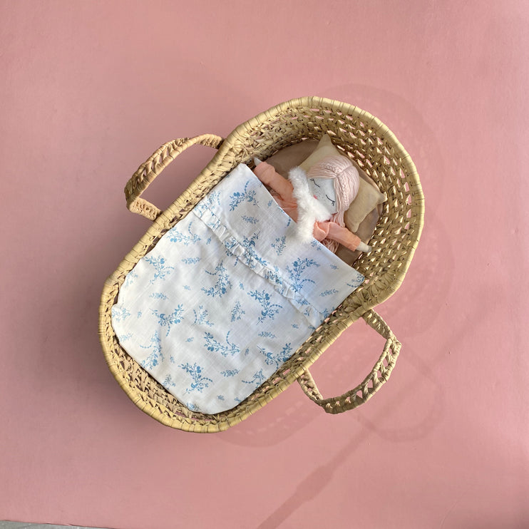Doll's Moses Basket and Bedding Set - Soft Blue