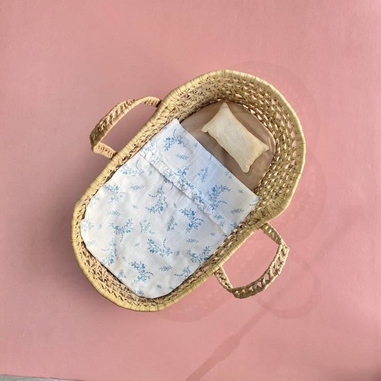 Doll's Moses Basket and Bedding Set - Soft Blue