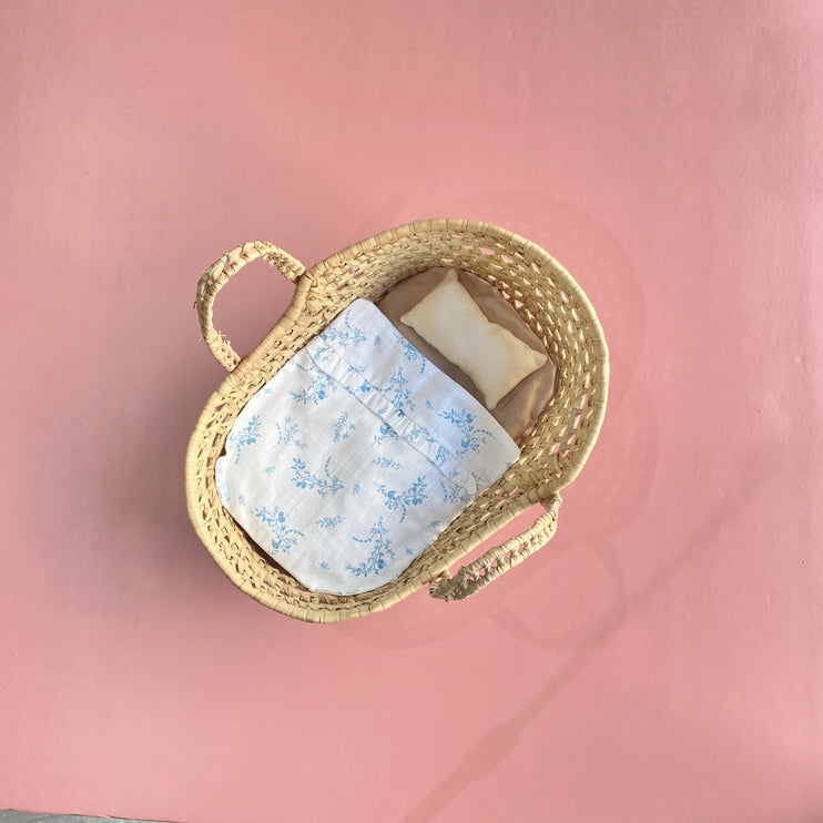 Doll's Moses Basket and Bedding Set - Soft Blue