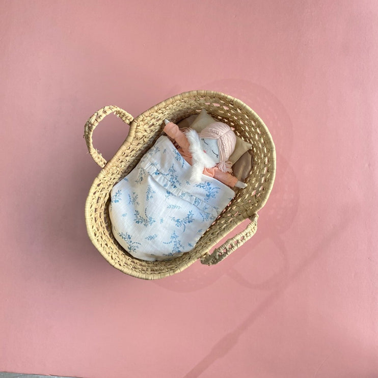 Doll's Moses Basket and Bedding Set - Soft Blue