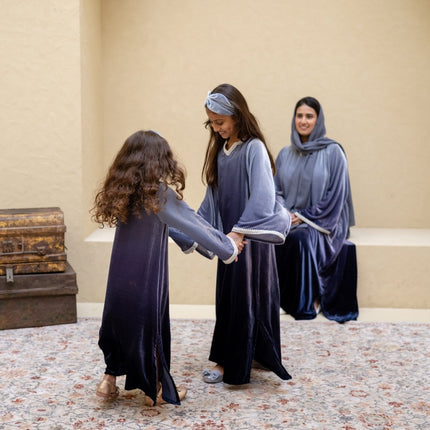 PRE-ORDER Girls Jalabiya - Ombré Grey Navy Velvet