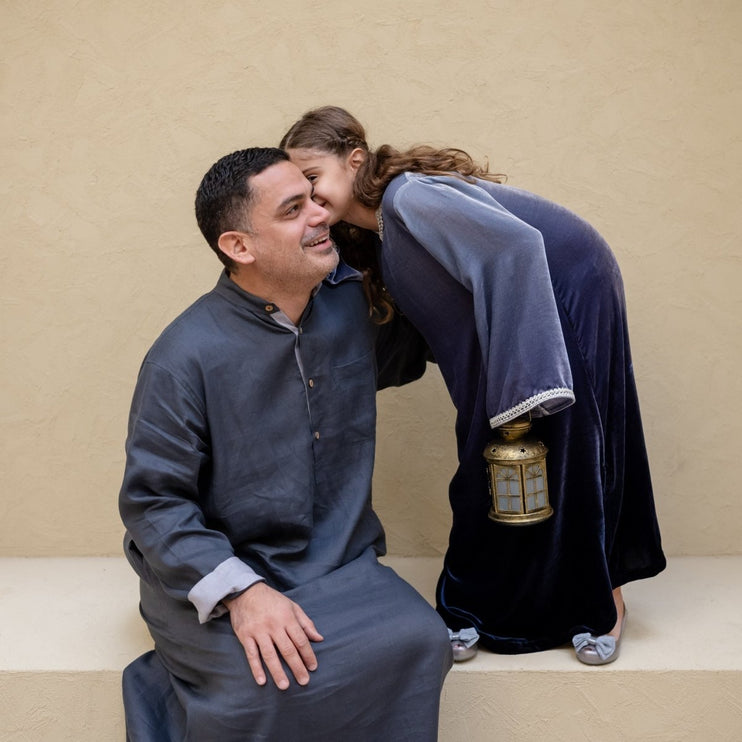 Matching Men's Linen Thobe - Smokey Grey