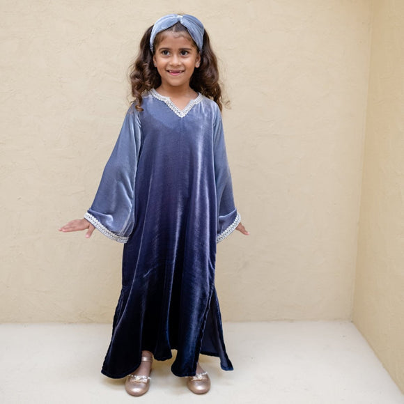 PRE-ORDER Girls Jalabiya - Ombré Grey Navy Velvet