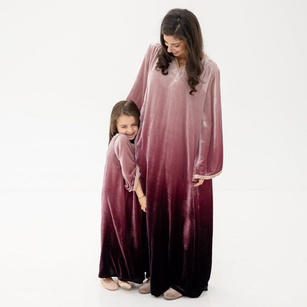 Matching Mom Jalabiya - Ombré Pink Burgundy Velvet