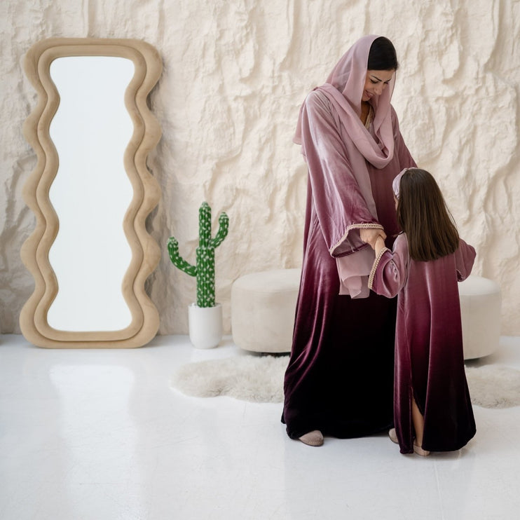 Matching Mom Jalabiya - Ombré Pink Burgundy Velvet