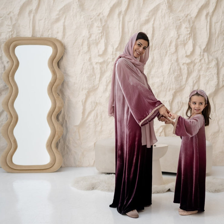 Matching Mom Jalabiya - Ombré Pink Burgundy Velvet