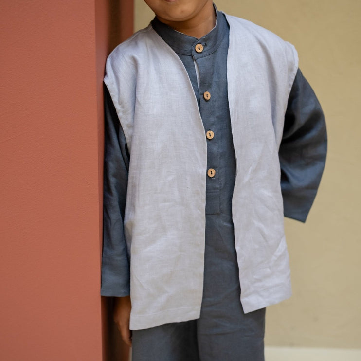 Linen Vest - Light Grey