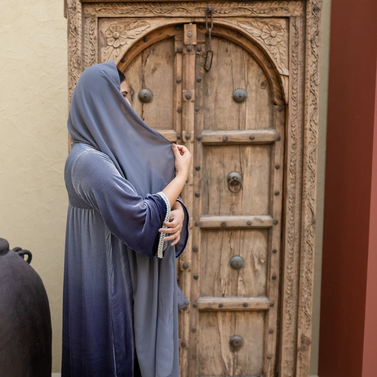 PRE-ORDER Matching Mom Jalabiya - Ombré Grey Navy Velvet