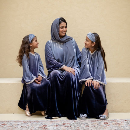 PRE-ORDER Matching Mom Jalabiya - Ombré Grey Navy Velvet