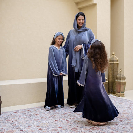 PRE-ORDER Matching Mom Jalabiya - Ombré Grey Navy Velvet