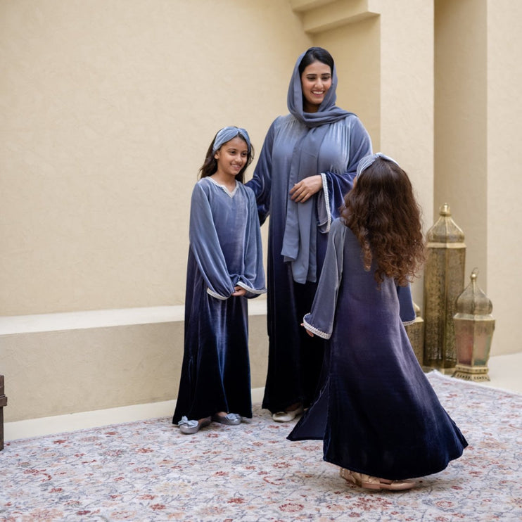 PRE-ORDER Matching Mom Jalabiya - Ombré Grey Navy Velvet