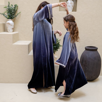 PRE-ORDER Girls Jalabiya - Ombré Grey Navy Velvet
