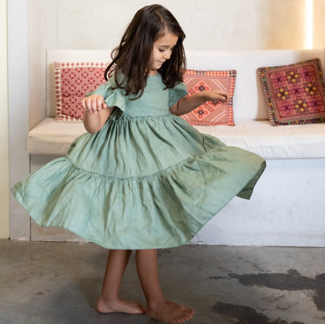green linen dress