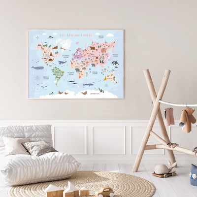 Pink world map on canvas by Minimal Studio from Maison Tini. 