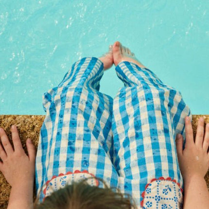 Ibiza blue pants with floral pockets 