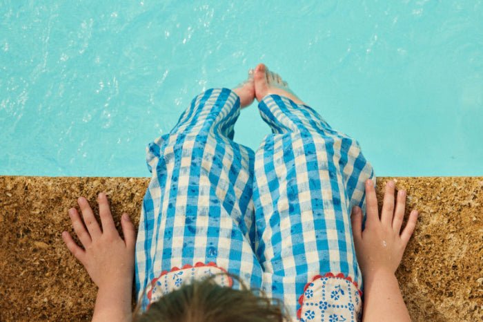Ibiza blue pants with floral pockets 