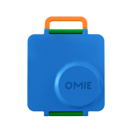 Blue container with an orange handle and green base