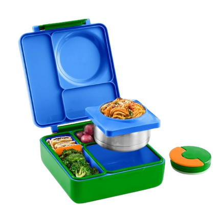 A blue and green compartment bento lunch box 